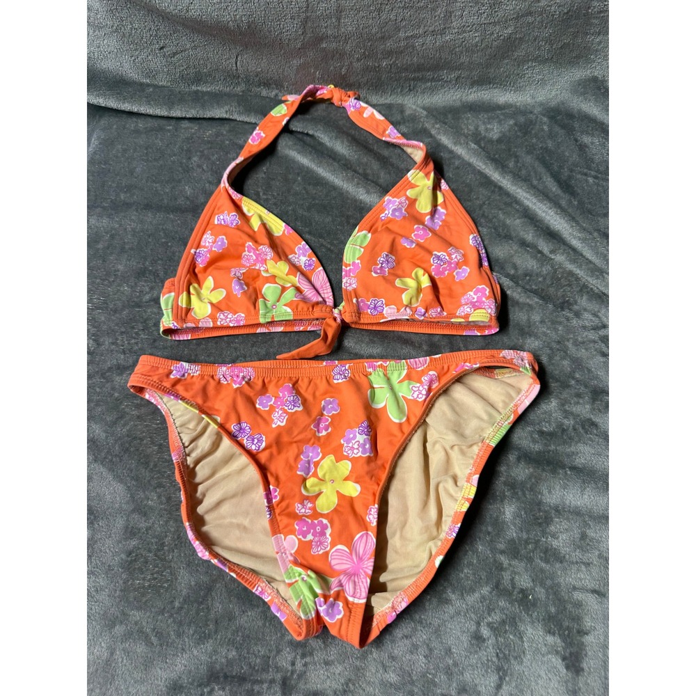 Lilly Pulitzer Y2K Bikini 6/8 Adjustable Top Bikini Orange Floral Retro Vintage